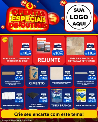 Modelo de Rede Social para Feed Instagram com o tema Ofertas Especiais de Outubro para Pisos e revestimentos
