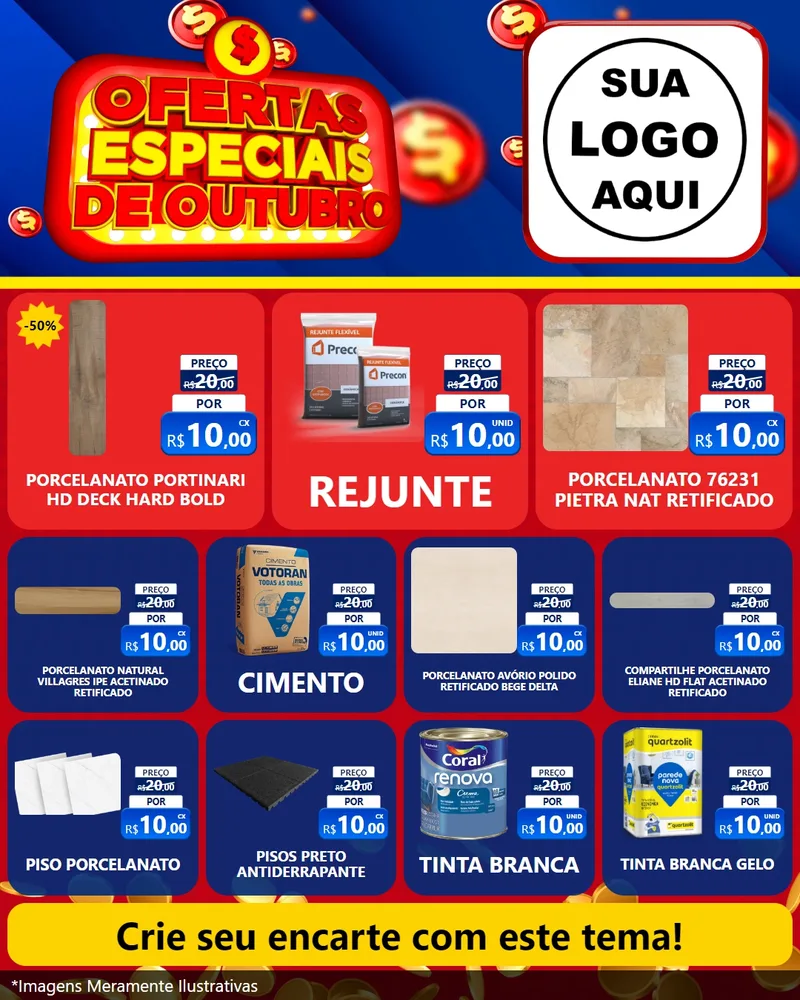 Modelo de Rede Social para Feed Instagram com o tema Ofertas Especiais de Outubro para Pisos e revestimentos