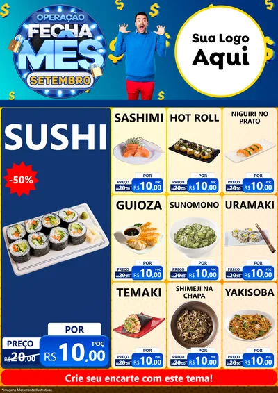 Modelo de Encarte para Encarte A4 Vertical com o tema Operação Fecha Mês Setembro para Comida japonesa