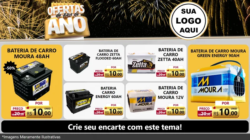 Modelo de TV para TV Horizontal com o tema Ofertas de Fim de Ano para Baterias Elétricas