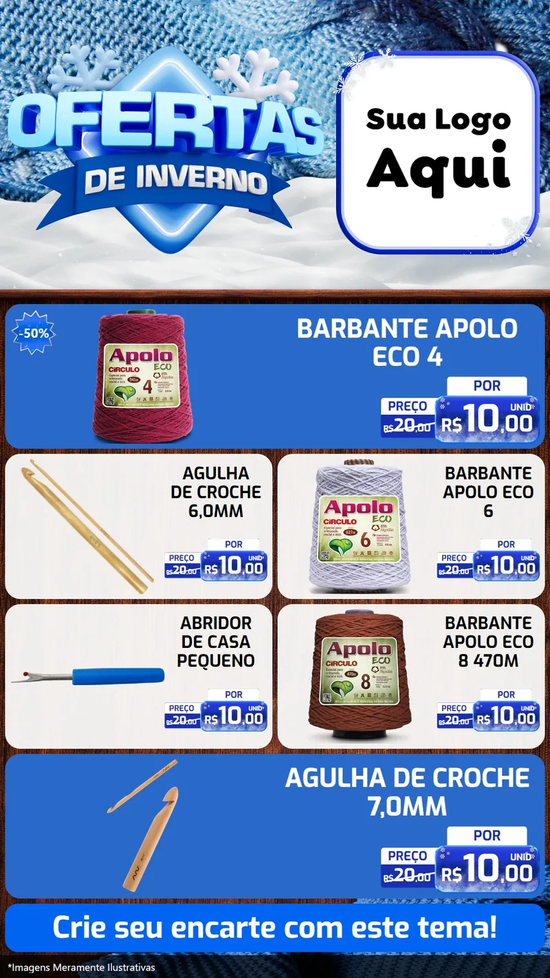Modelo de TV para TV Vertical com o tema Ofertas de Inverno para Armarinho e Aviamentos