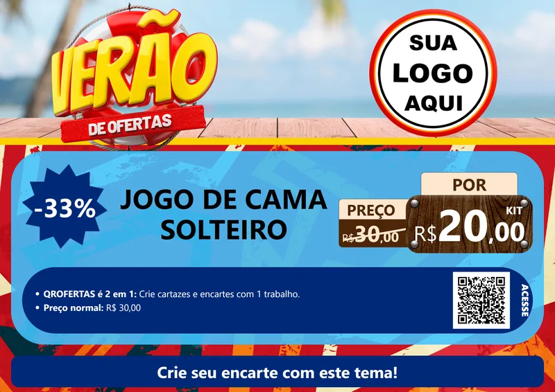 Modelo de Cartaz para Cartaz A4 Horizontal com o tema Verão de Ofertas para Cama, Mesa e Banho