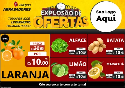Modelo de Encarte para Encarte A4 Horizontal com o tema Explosão de Ofertas para Hortifrúti
