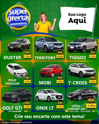 Modelo de Rede Social para Feed Instagram com o tema Super Ofertas de Independência para Concessionaria de Carros
