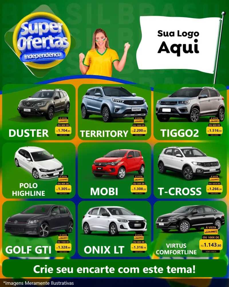 Modelo de Rede Social para Feed Instagram com o tema Super Ofertas de Independência para Concessionaria de Carros