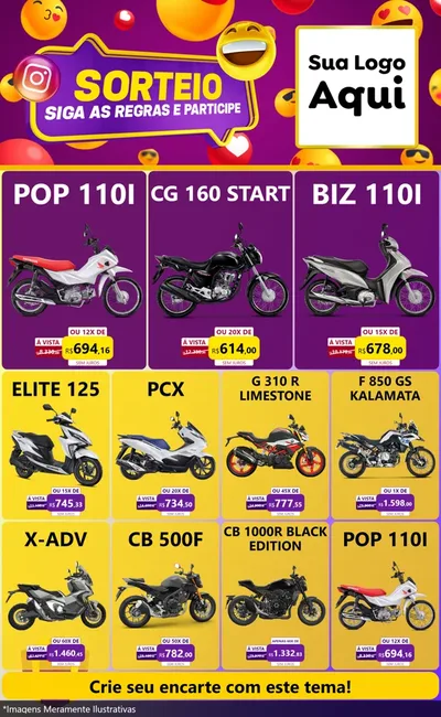 Modelo de Encarte para Encarte Grande com o tema Sorteio para Concessionaria de Motos