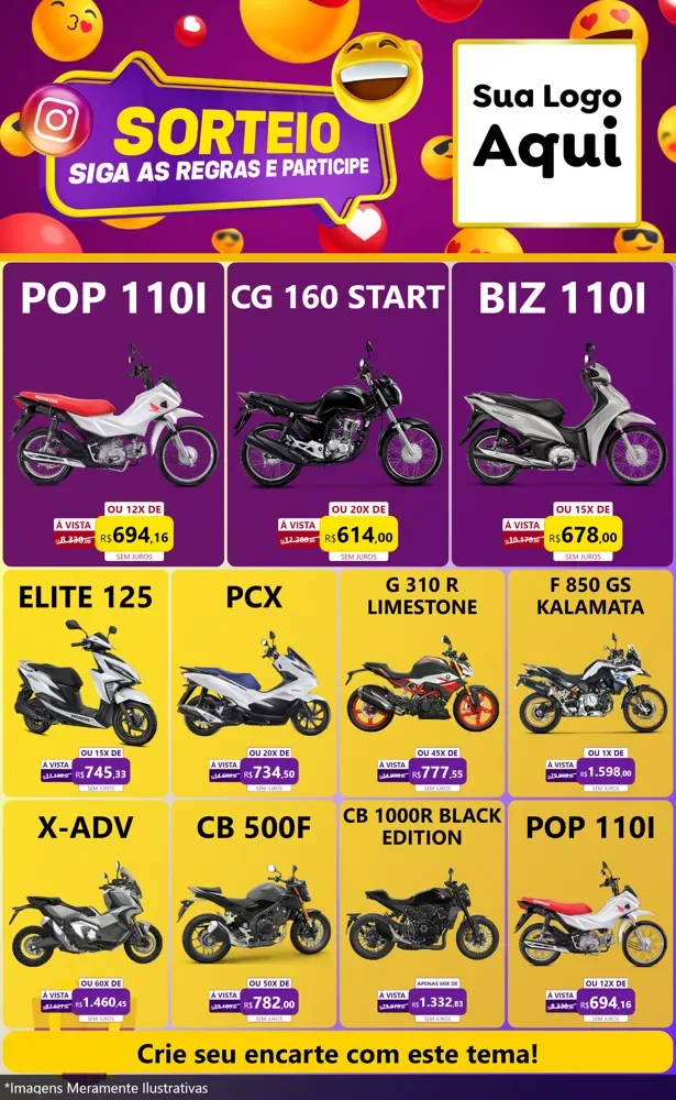 Modelo de Encarte para Encarte Grande com o tema Sorteio para Concessionaria de Motos