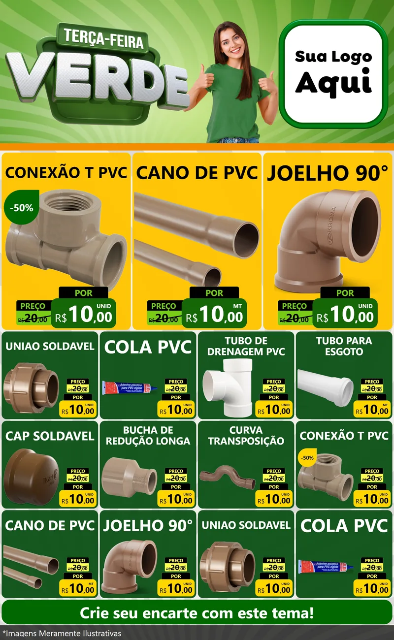 Modelo de Encarte para Encarte Grande com o tema Terça - Feira Verde para Tubos e conexões