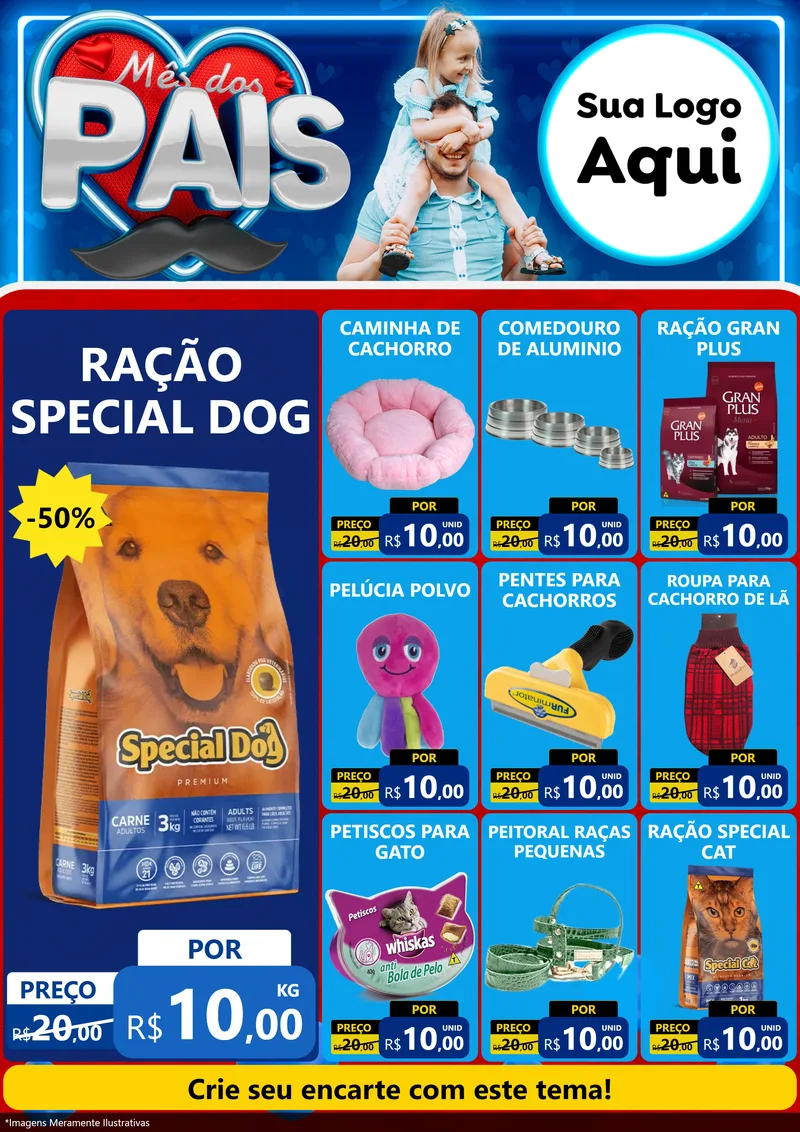 Modelo de Encarte para Encarte A4 Vertical com o tema Mês Dos Pais para Pet Shop