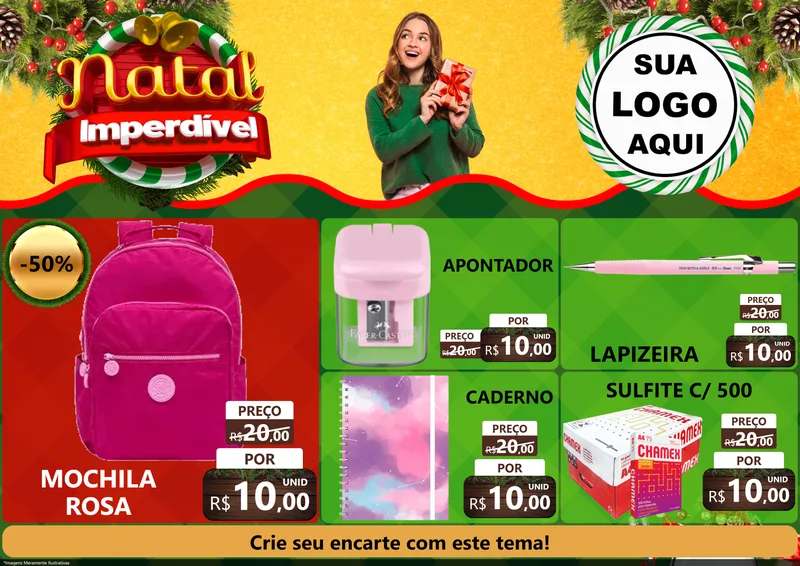 Modelo de Encarte para Encarte A4 Horizontal com o tema Natal Imperdível para Papelaria