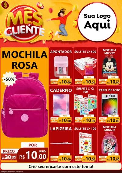 Modelo de Encarte para Encarte A4 Vertical com o tema Mês do Cliente para Papelaria