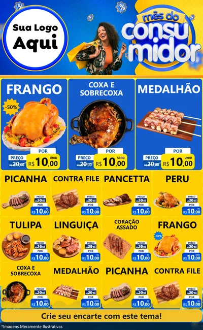 Modelo de Encarte para Encarte Grande com o tema Mês do Consumidor para Assados