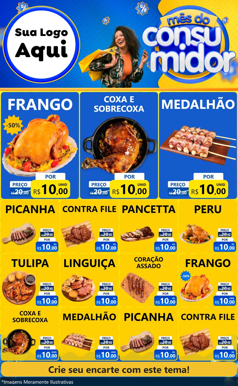 Modelo de Encarte para Encarte Grande com o tema Mês do Consumidor para Assados