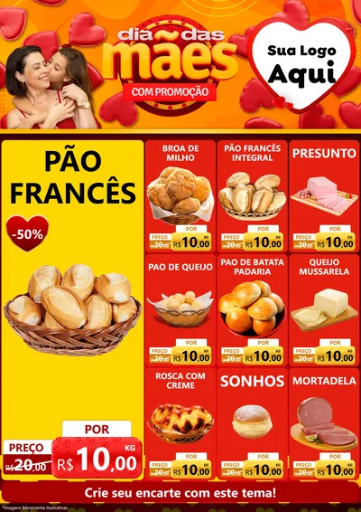 Modelo de Encarte para Encarte A4 Vertical com o tema Dia das Mães com Promoção para Padaria