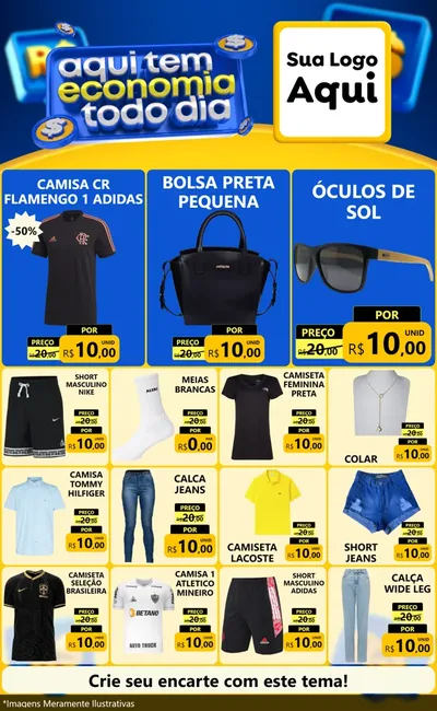 Modelo de Encarte para Encarte Grande com o tema Aqui Tem Economia Todo Dia para Roupas e acessórios