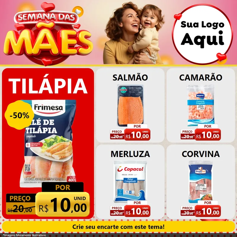 Modelo de Rede Social para Feed Facebook com o tema Semana das Mães para Peixaria