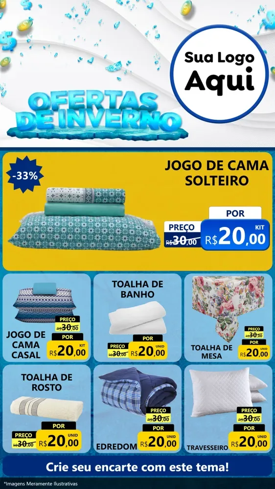 Modelo de Rede Social para Stories com o tema Ofertas de Inverno para Cama, Mesa e Banho