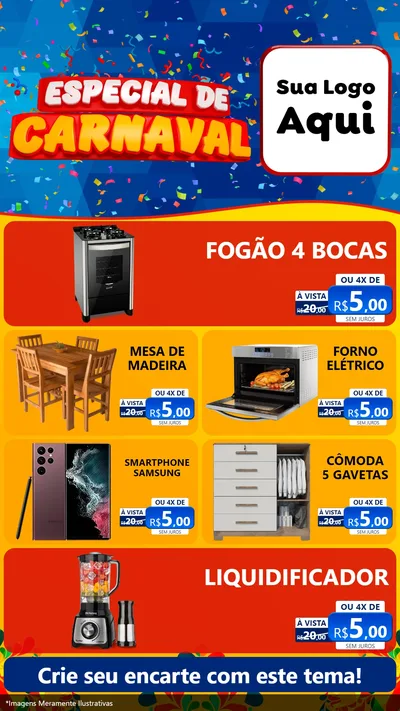 Modelo de TV para TV Vertical com o tema Especial de Carnaval para Móveis e Eletro