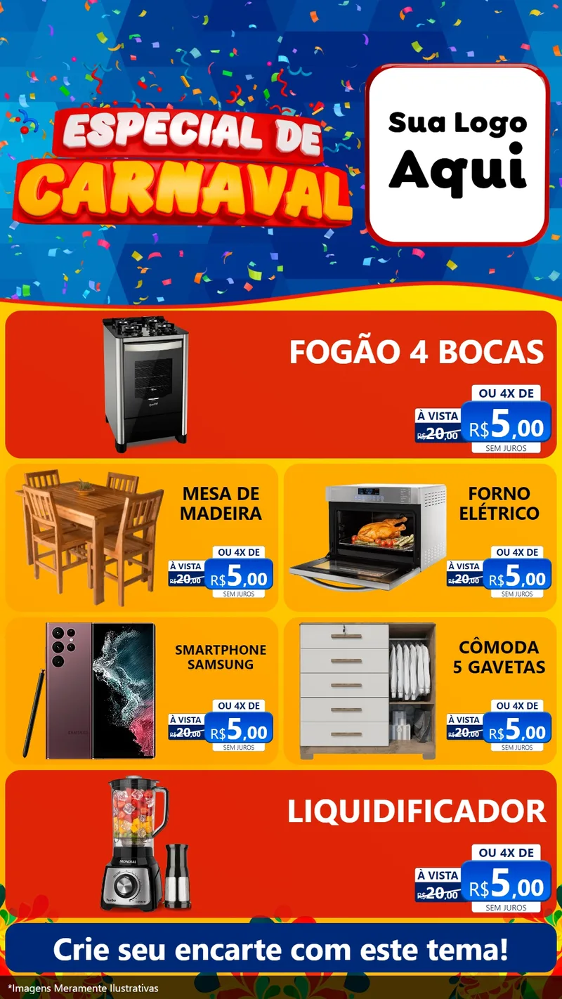 Modelo de TV para TV Vertical com o tema Especial de Carnaval para Móveis e Eletro