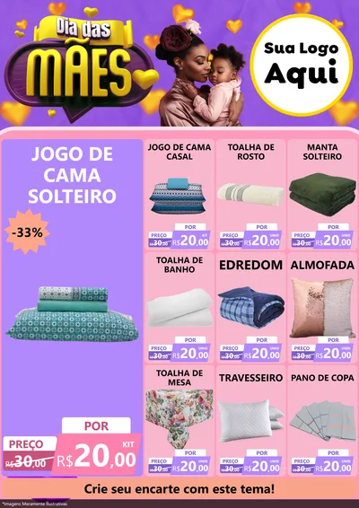 Modelo de Encarte para Encarte A4 Vertical com o tema Dia das Mães para Cama, Mesa e Banho