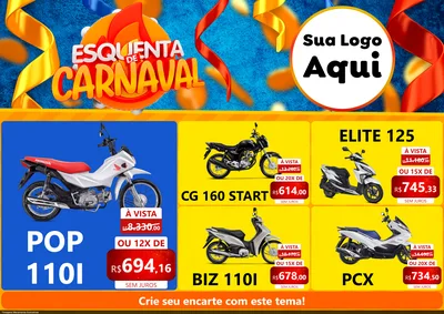 Modelo de Encarte para Encarte A4 Horizontal com o tema Esquenta de Carnaval para Concessionaria de Motos