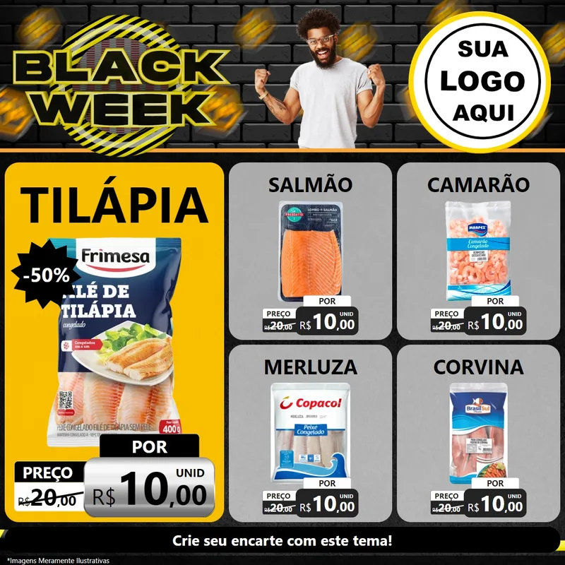 Modelo de Rede Social para Feed Facebook com o tema Black Week para Peixaria