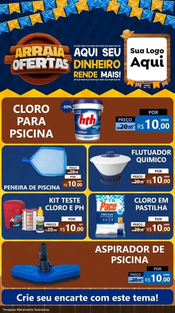 Modelo de TV para TV Vertical com o tema Arraiá de Ofertas - Junina para Produtos para Piscina