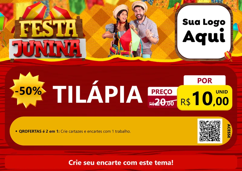 Modelo de Cartaz para Cartaz A4 Horizontal com o tema Festa Junina para Peixaria