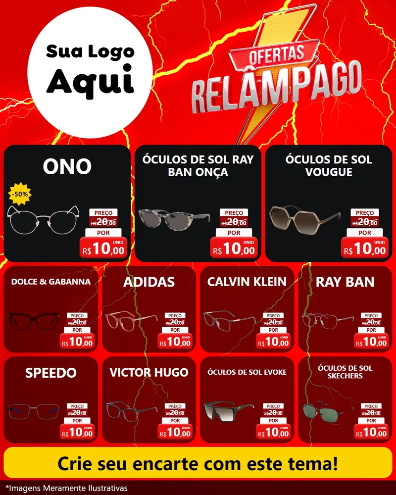 Modelo de Rede Social para Feed Instagram com o tema Ofertas Relâmpago para Óticas