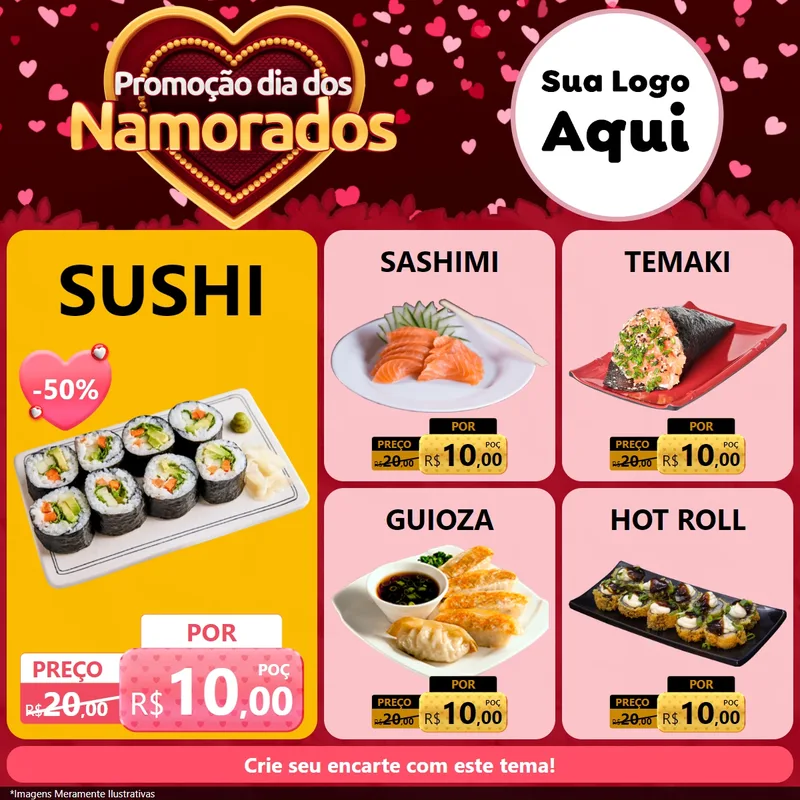 Modelo de Rede Social para Feed Facebook com o tema Promoção Dia Dos Namorados para Comida japonesa
