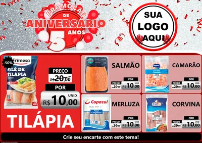 Modelo de Encarte para Encarte A4 Horizontal com o tema Promoção de Aniversário - 5 Anos para Peixaria