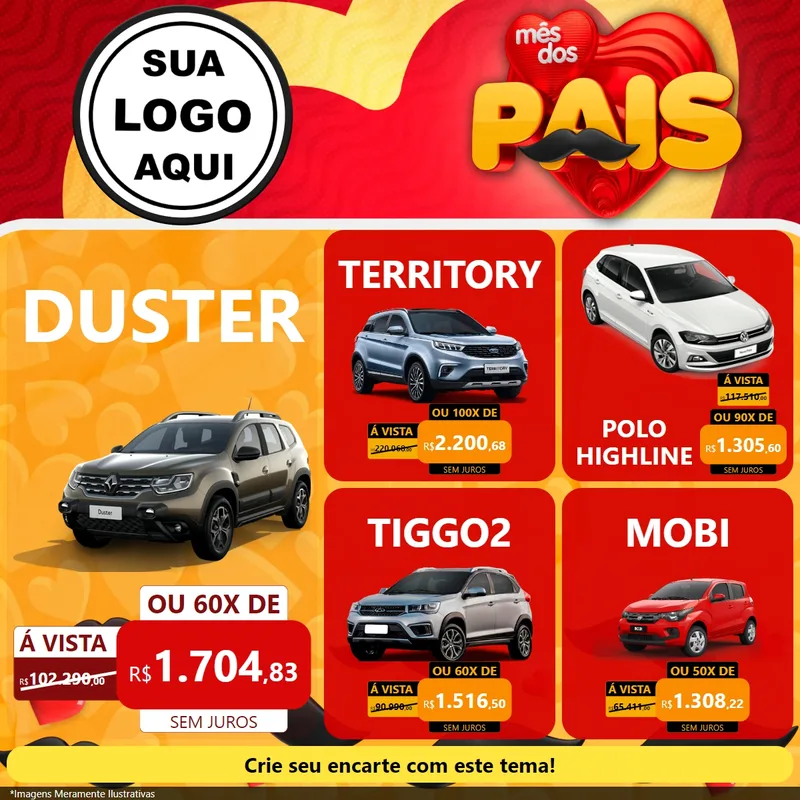 Modelo de Rede Social para Feed Facebook com o tema Mês Dos Pais para Concessionaria de Carros