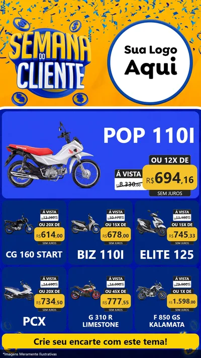 Modelo de Rede Social para Stories com o tema Semana do Cliente para Concessionaria de Motos