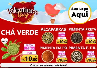 Modelo de Encarte para Encarte A4 Horizontal com o tema Valentine's Day para Produtos Naturais