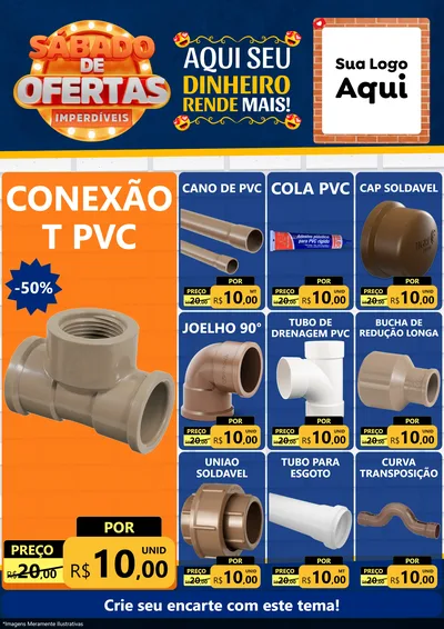 Modelo de Encarte para Encarte A4 Vertical com o tema Sábado de Ofertas Imperdíveis para Tubos e conexões