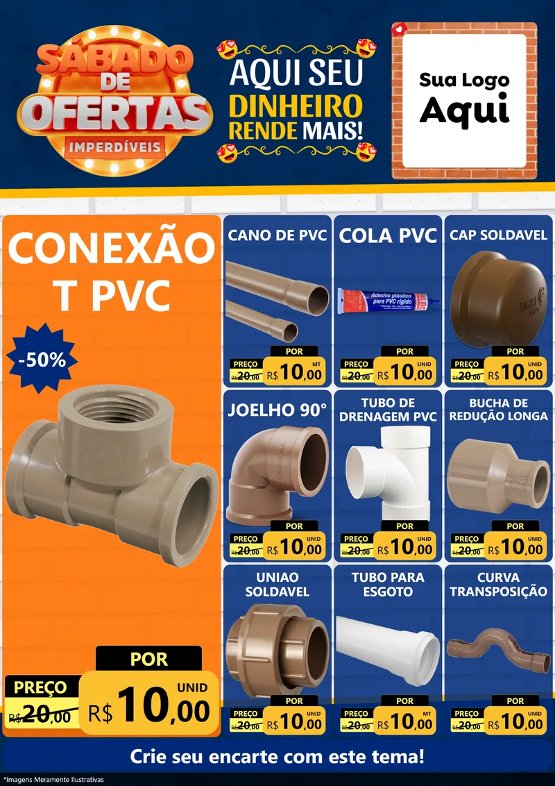 Modelo de Encarte para Encarte A4 Vertical com o tema Sábado de Ofertas Imperdíveis para Tubos e conexões