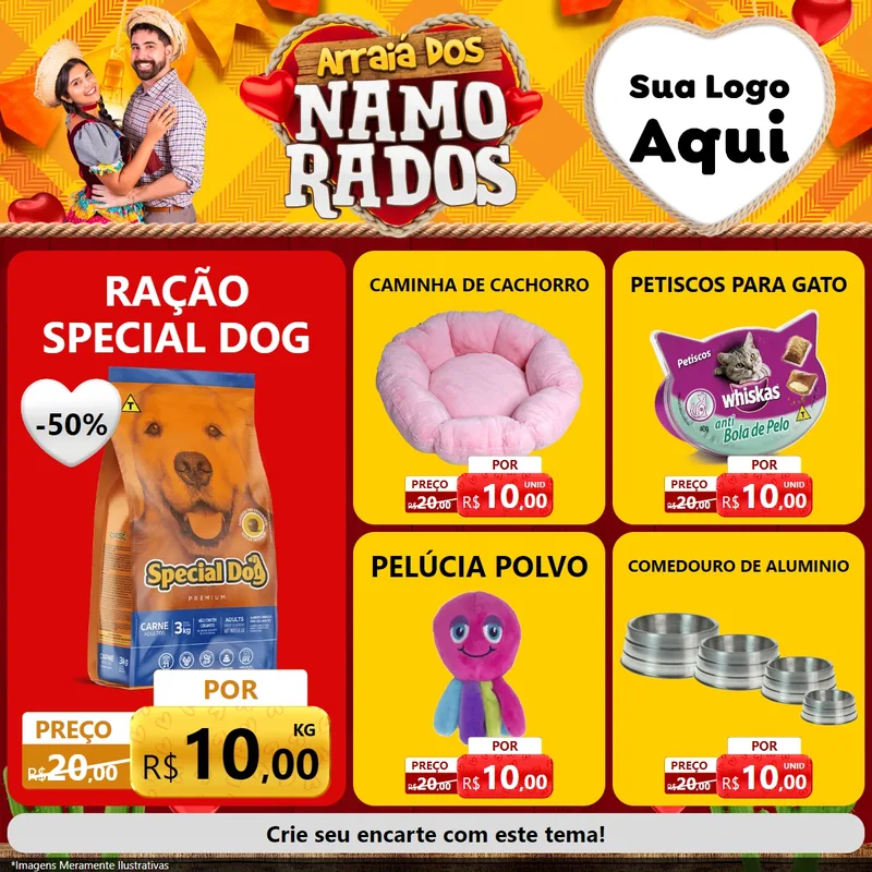 Modelo de Rede Social para Feed Facebook com o tema Arraiá dos Namorados para Pet Shop