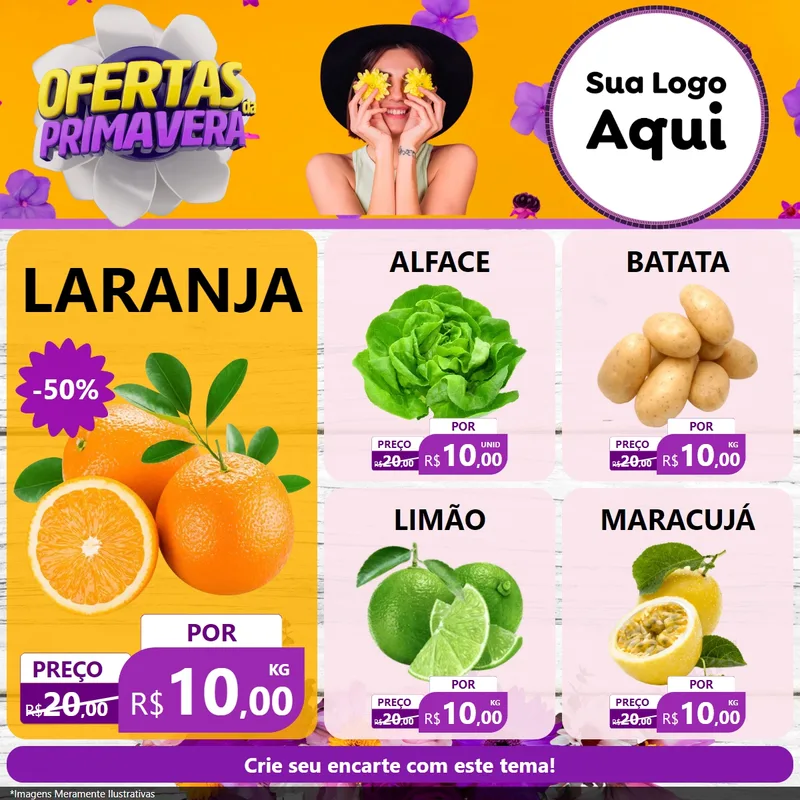 Modelo de Rede Social para Feed Facebook com o tema Ofertas Da Primavera para Hortifrúti