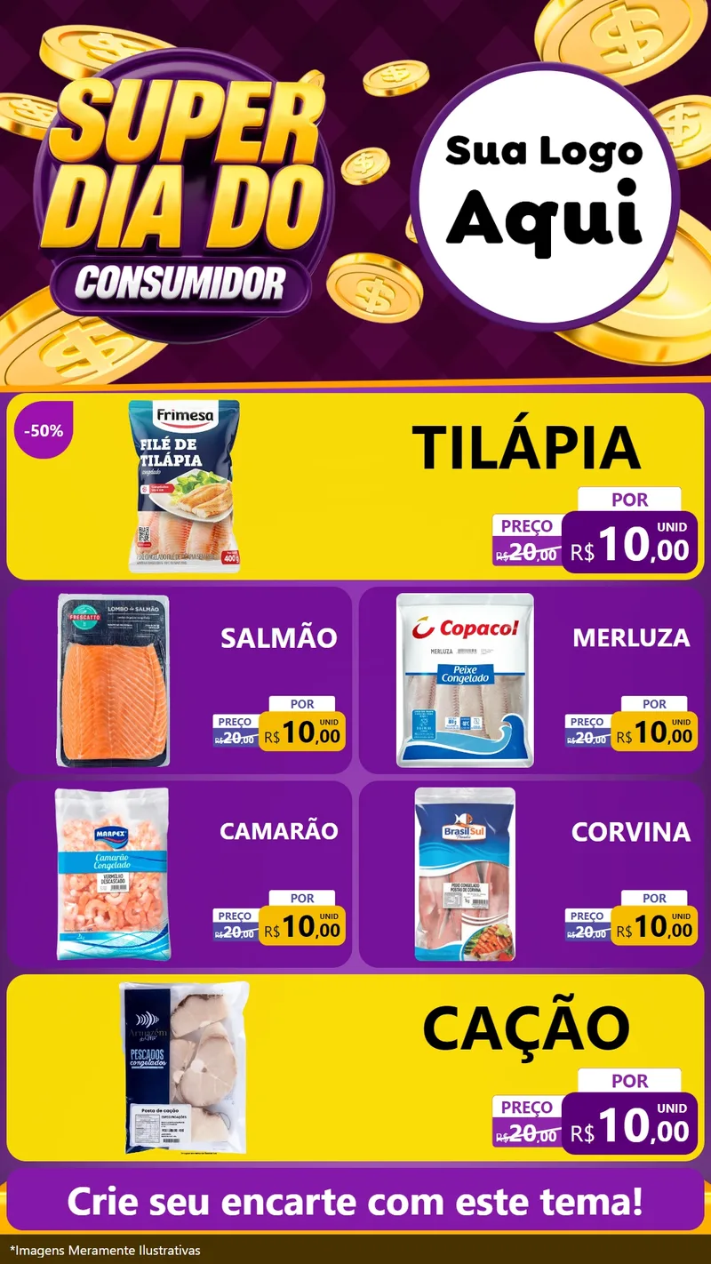 Modelo de TV para TV Vertical com o tema Super Dia do Consumidor para Peixaria