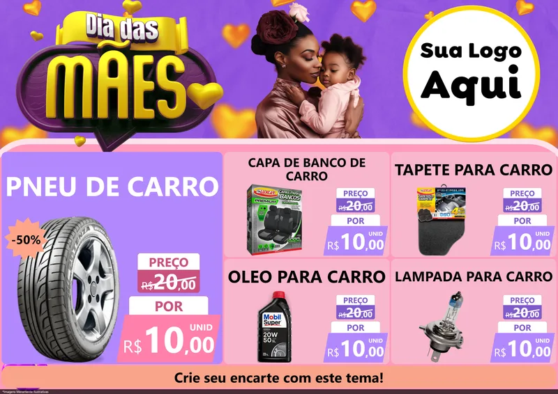 Modelo de Encarte para Encarte A4 Horizontal com o tema Dia das Mães para Auto peças