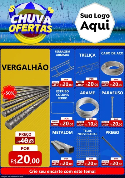 Modelo de Encarte para Encarte A4 Vertical com o tema Chuva de Ofertas para Ferragens