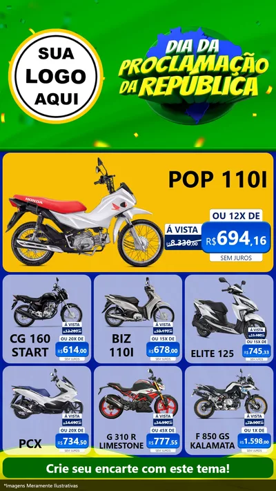 Modelo de Rede Social para Stories com o tema Dia Da Proclamação Da República para Concessionaria de Motos
