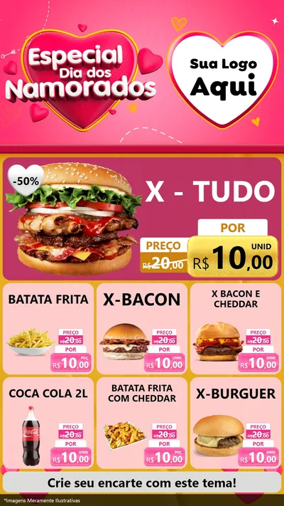 Modelo de Rede Social para Stories com o tema Especial Dia dos Namorados para Hamburgueria