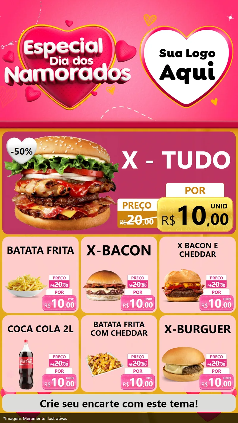 Modelo de Rede Social para Stories com o tema Especial Dia dos Namorados para Hamburgueria