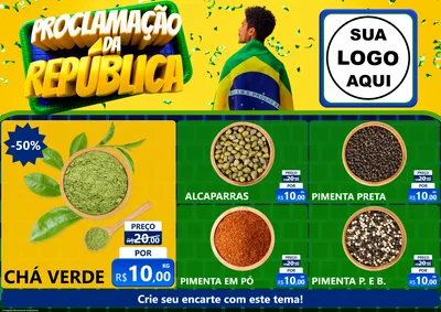 Modelo de Encarte para Encarte A4 Horizontal com o tema Proclamação da República para Produtos Naturais