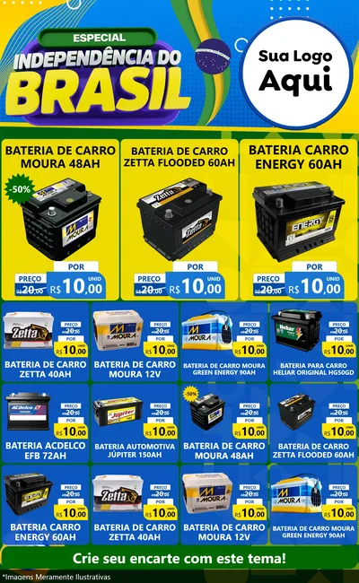 Modelo de Encarte para Encarte Grande com o tema Especial Independência do Brasil para Baterias Elétricas