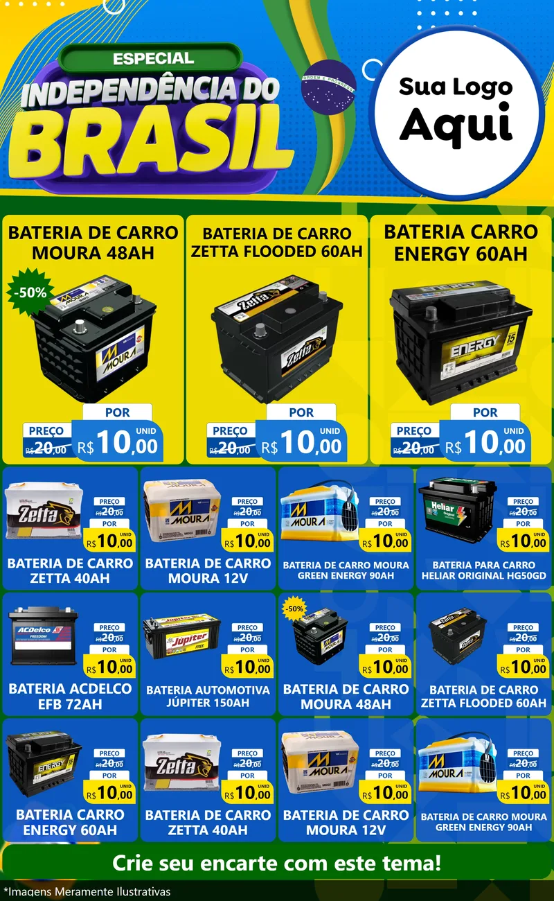 Modelo de Encarte para Encarte Grande com o tema Especial Independência do Brasil para Baterias Elétricas