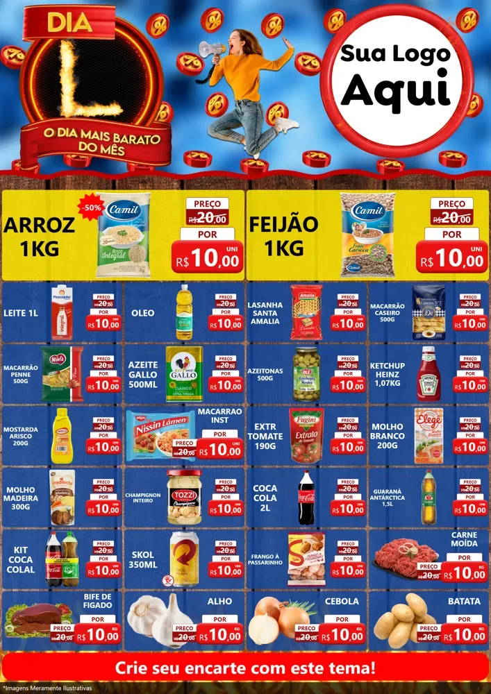 Modelo de Encarte para Encarte A4 Vertical com o tema Dia L - O Dia Mais Barato Do Mês para Supermercado