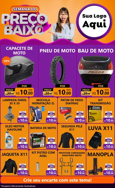 Modelo de Encarte para Encarte Grande com o tema Semana do Preço Baixo para Moto peças