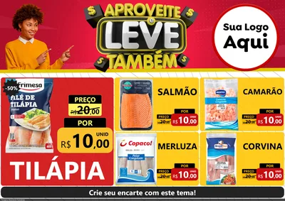 Modelo de Encarte para Encarte A4 Horizontal com o tema Aproveite e Leve Também para Peixaria